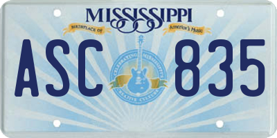 MS license plate ASC835