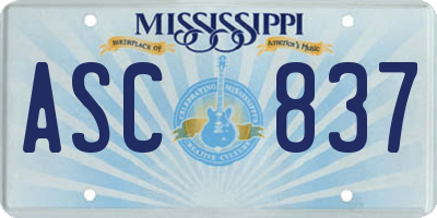 MS license plate ASC837