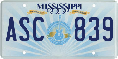 MS license plate ASC839