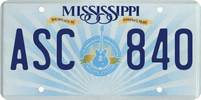 MS license plate ASC840