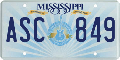 MS license plate ASC849