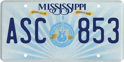 MS license plate ASC853