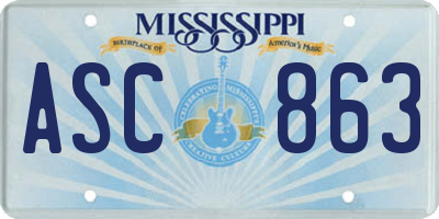 MS license plate ASC863