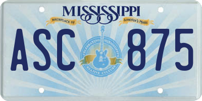 MS license plate ASC875
