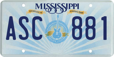 MS license plate ASC881