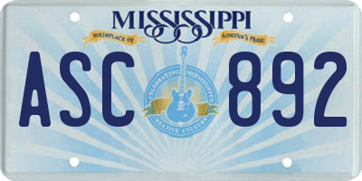MS license plate ASC892
