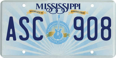 MS license plate ASC908