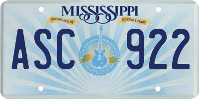 MS license plate ASC922