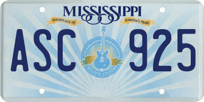 MS license plate ASC925
