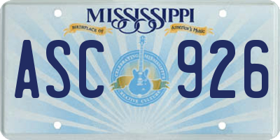 MS license plate ASC926