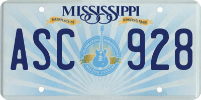 MS license plate ASC928