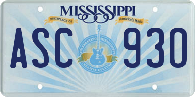 MS license plate ASC930