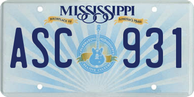 MS license plate ASC931
