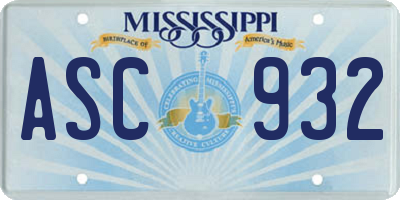 MS license plate ASC932
