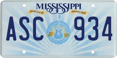 MS license plate ASC934