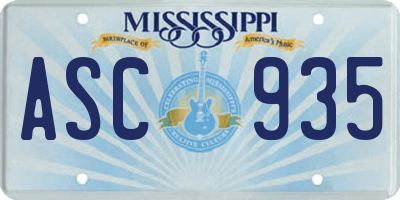 MS license plate ASC935