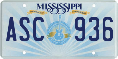 MS license plate ASC936