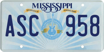 MS license plate ASC958