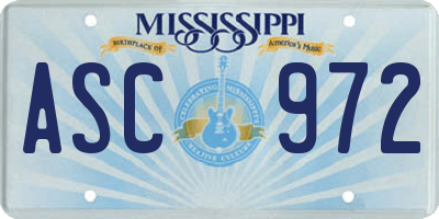 MS license plate ASC972