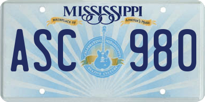 MS license plate ASC980