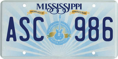 MS license plate ASC986