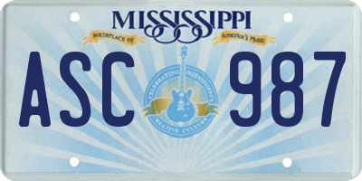 MS license plate ASC987