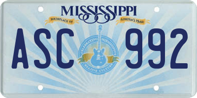 MS license plate ASC992