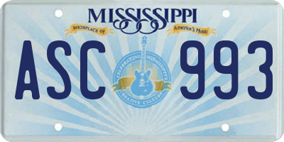 MS license plate ASC993
