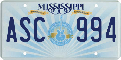 MS license plate ASC994