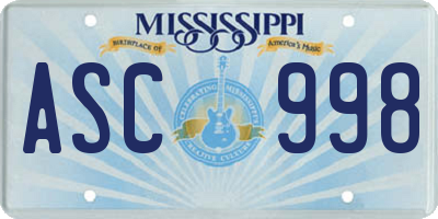 MS license plate ASC998