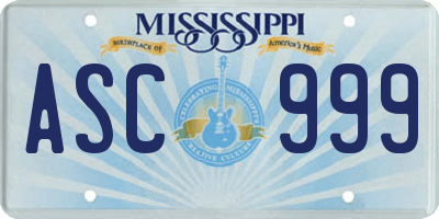 MS license plate ASC999
