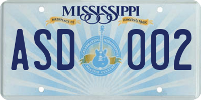 MS license plate ASD002
