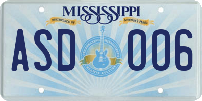 MS license plate ASD006