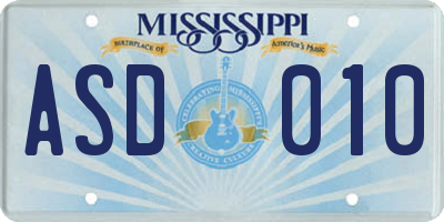 MS license plate ASD010