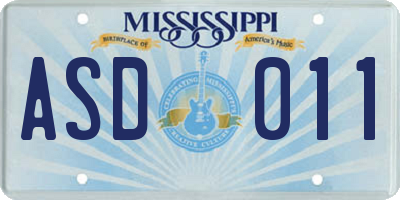 MS license plate ASD011
