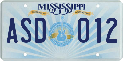 MS license plate ASD012