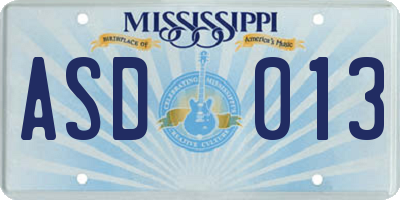 MS license plate ASD013