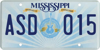 MS license plate ASD015