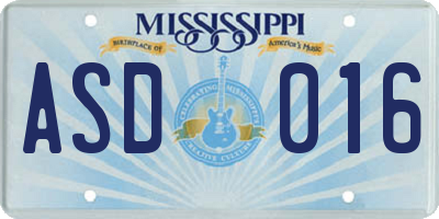 MS license plate ASD016