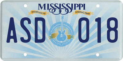 MS license plate ASD018