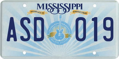 MS license plate ASD019