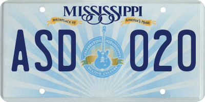 MS license plate ASD020