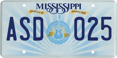 MS license plate ASD025