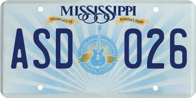 MS license plate ASD026
