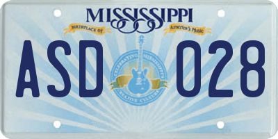 MS license plate ASD028