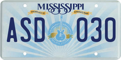 MS license plate ASD030