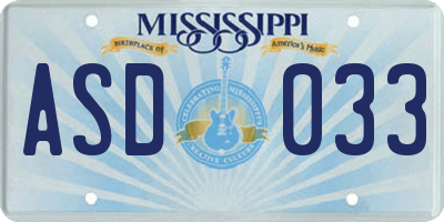 MS license plate ASD033
