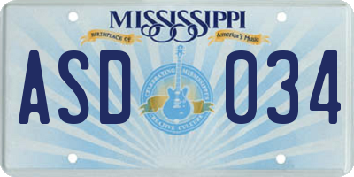 MS license plate ASD034