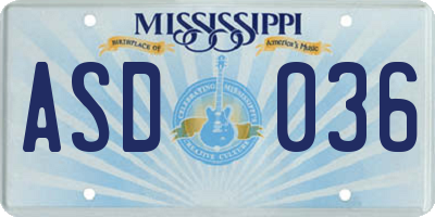 MS license plate ASD036