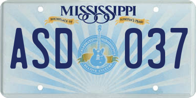 MS license plate ASD037
